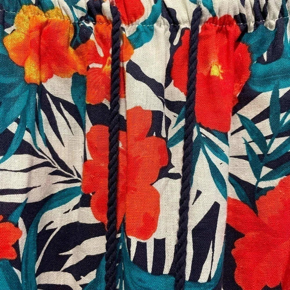 Jessica London Women Midi Skirt Size 24 Red Linen Blend Floral Coastal Grandma